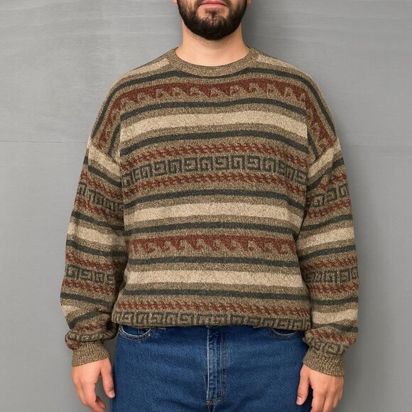 Vintage St. John’s Bay Retro Aztec Striped Oversized Brown‎ Sweater XL - Picture 1 of 6
